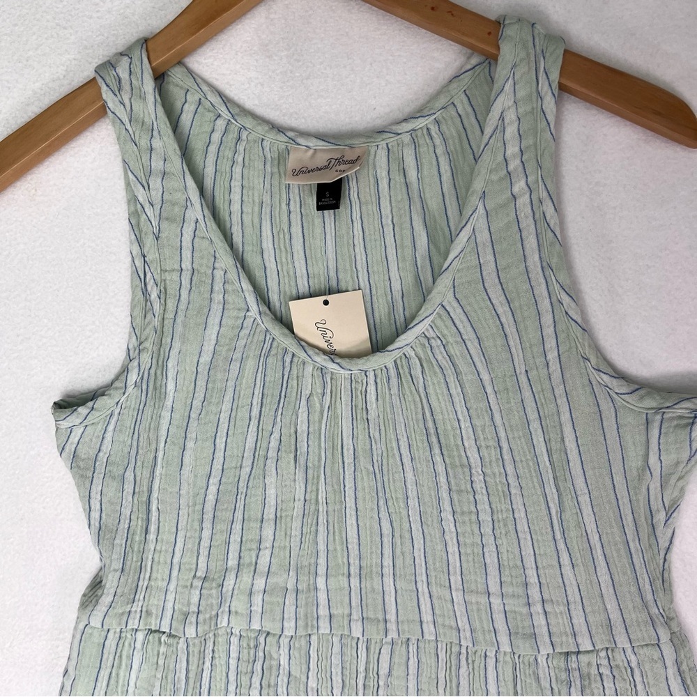 Universal Thread Light Green Striped Sleeveless Tiered Dress Boho Coastal Size S - Picture 4 of 13